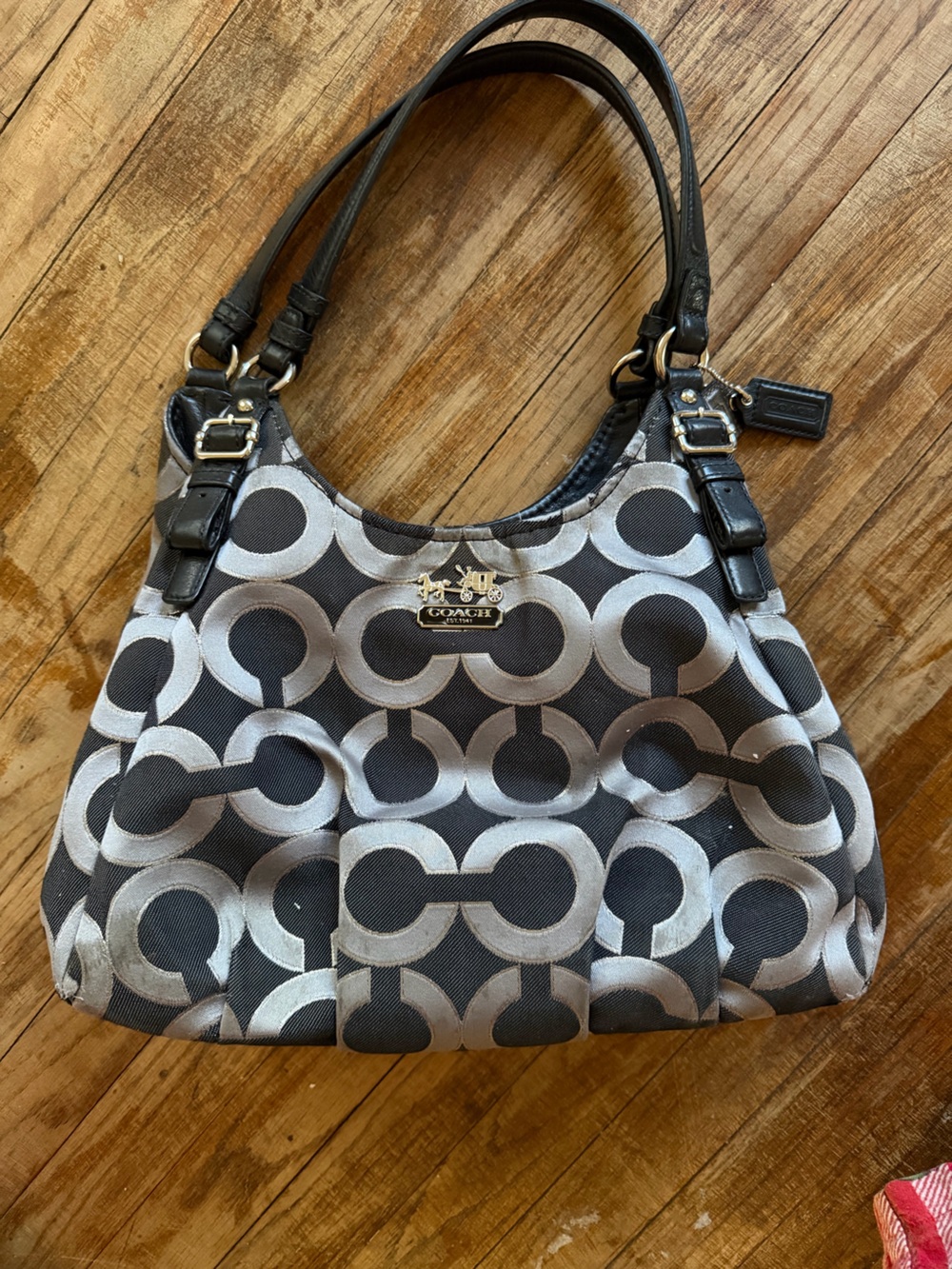 Coach Black & Gray Signature Circle-Print Shoulder Bag